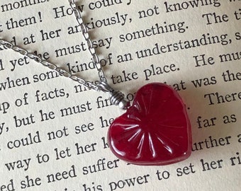 Red Amberina Heart Necklace, Red Glass Heart, Recycled Glass, Vintage Glass, Gift for Her, Valentines Gift