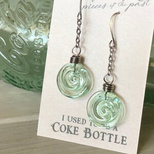 Recycled Coca Cola Glass Spiral Earrings: Long Dangle Earrings