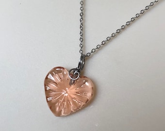 Pink Depression Glass Necklace, Pink Glass Heart, Recycled Glass, Vintage Glass, Gift for Her, Valentines Gift