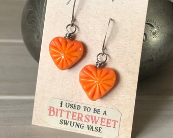 Bittersweet Heart Earrings, Bittersweet Glass Earrings, Recycled Swung Vase, Vintage Glass, Gift for Her