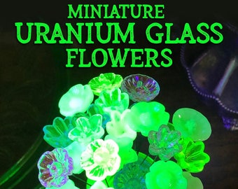 Miniature Uranium Glass Flowers, Sold Individually, Recycled Vintage Glass