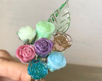 Capullos de rosa de cristal en miniatura, se venden por unidad, rosas de cristal pequeñas, rosas de cristal vintage