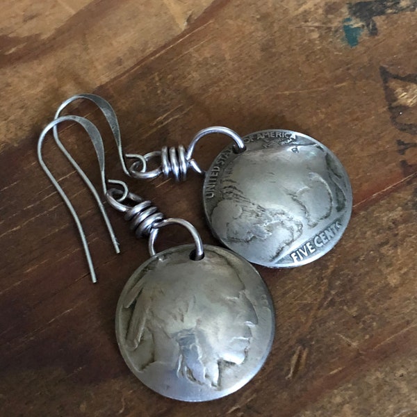 Indian Head Nickel Buffalo Nickel Earrings, Coin Earrings, Buffalo Nickel Earrings, Buffalo, Indian, Vintage Coin Earrings