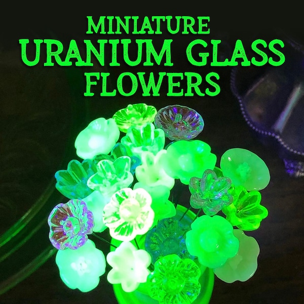 Miniature Uranium Glass Flowers, Sold Individually, Recycled Vintage Glass