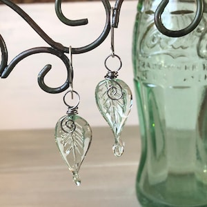 Coke Bottle Leaf Earrings, Recycled Coca-Cola bottles, Coke Collector, Coca-Cola Lovers Gift, Recycled Glass, Vintage Glass, Gift for Her