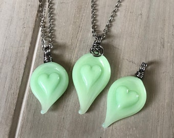 McKee Jadeite 'You Melt My Heart' Necklace, Jadeite Glass Heart, Recycled Glass, Uranium Glass, Vintage Glass, Gift for Her, Valentines Gift