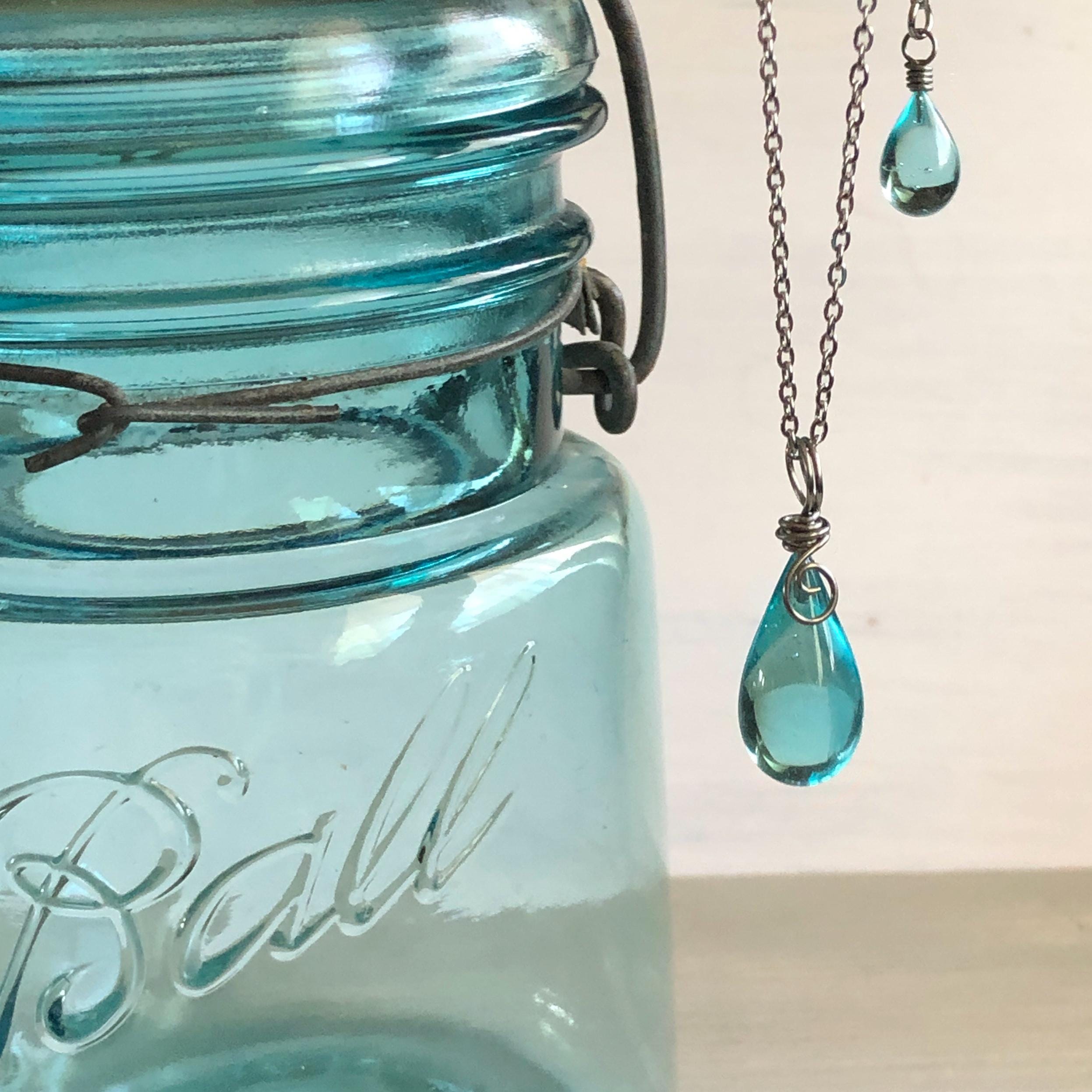 Teardrop Mason Jar Necklace: Recycled Glass Pendant - Etsy