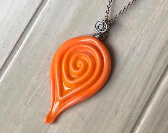 LE Smith Bittersweet Melting Spiral Drop Necklace, Orange Necklace, Recycled Glass Jewelry, Gift for Her