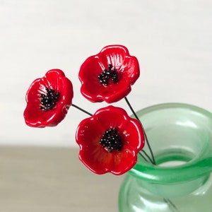 Miniature Glass Poppies, Sold Individually, Glass Flowers, No Vase, Gift for Mom, Gift for Her