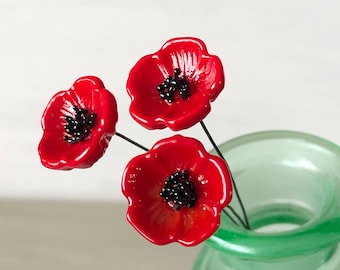 Miniature Glass Poppies, Sold Individually, Glass Flowers, No Vase, Gift for Mom, Gift for Her