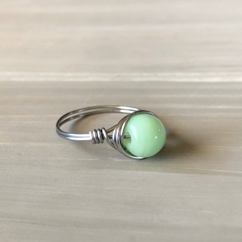 Mckee Jadeite Wire Wrapped Ring Uranium Glass Custom Size Etsy