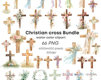 Watercolor Floral Christian Cross PNG Clipart Botanical cross Baptism Communion Printable Religious Faith Bundle