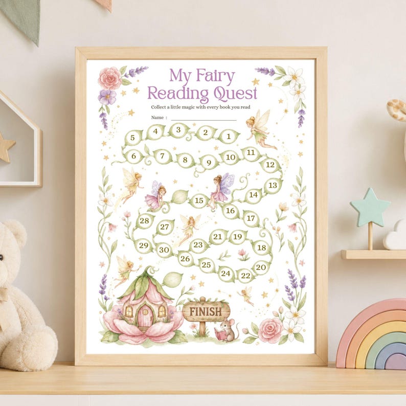Kids Reading Challenge Tracker Printable 30 Book Reward Log Fairy ...