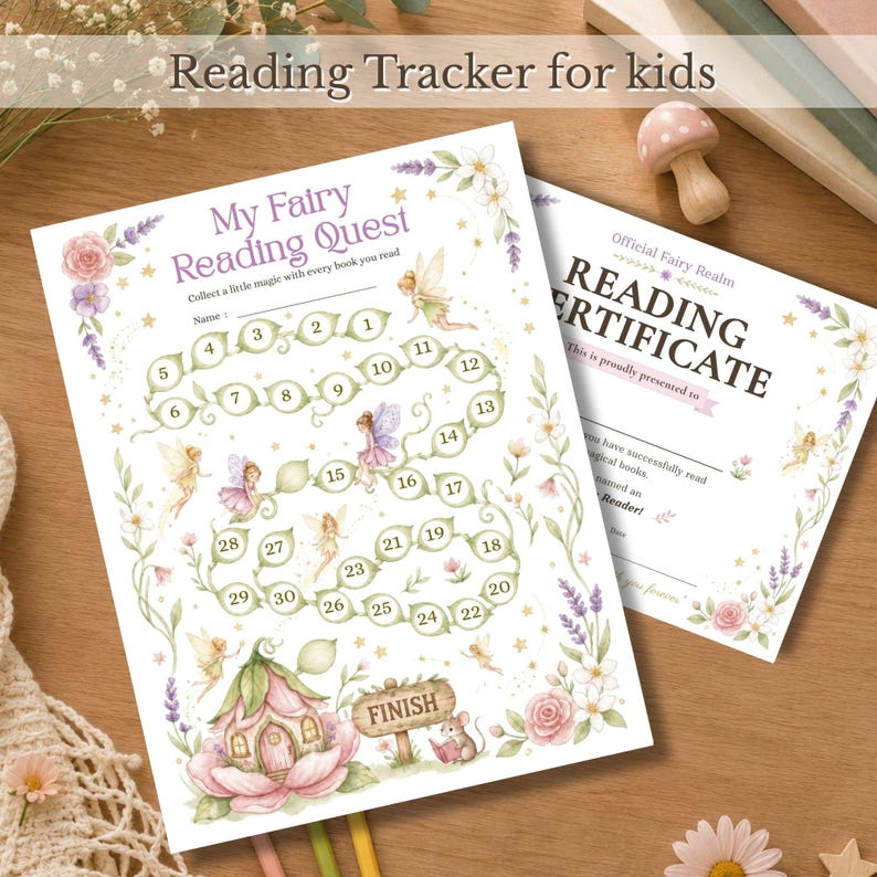 Kids Reading Challenge Tracker Printable 30 Book Reward Log Fairy ...