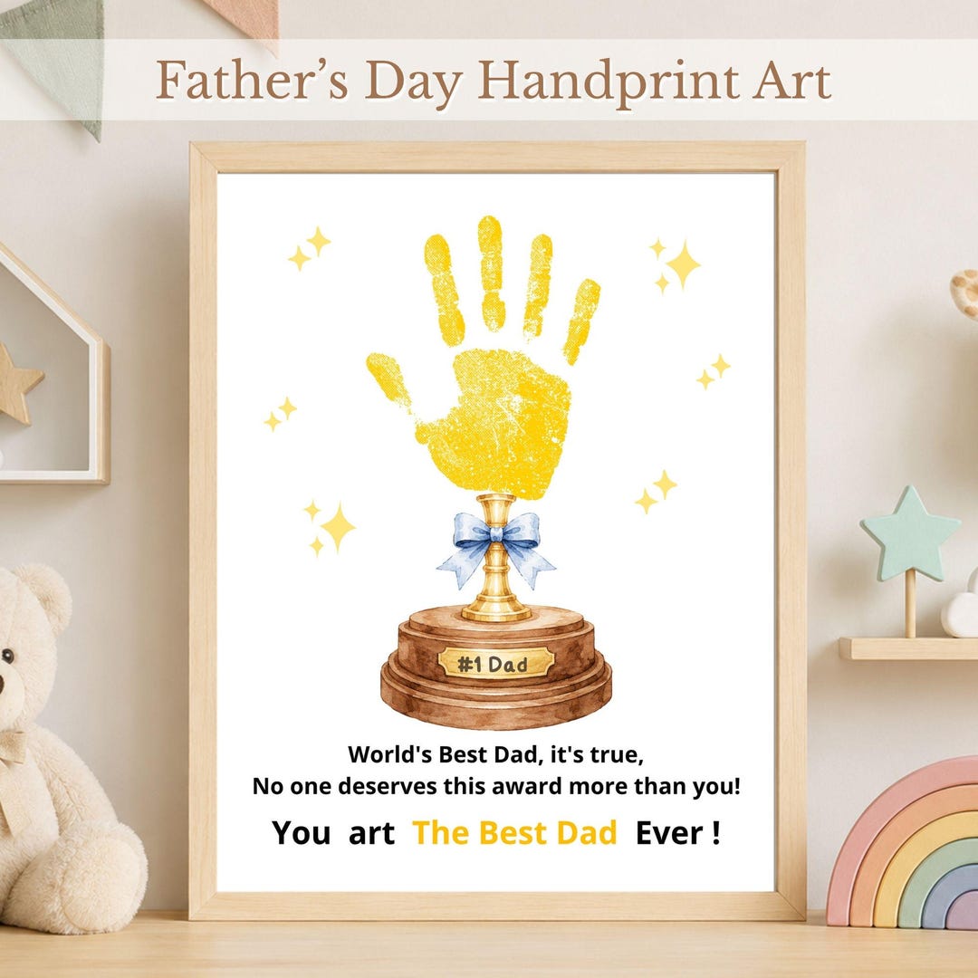 Father's Day Handprint Craft Printable Gift World's Best Dad Trophy Dad ...