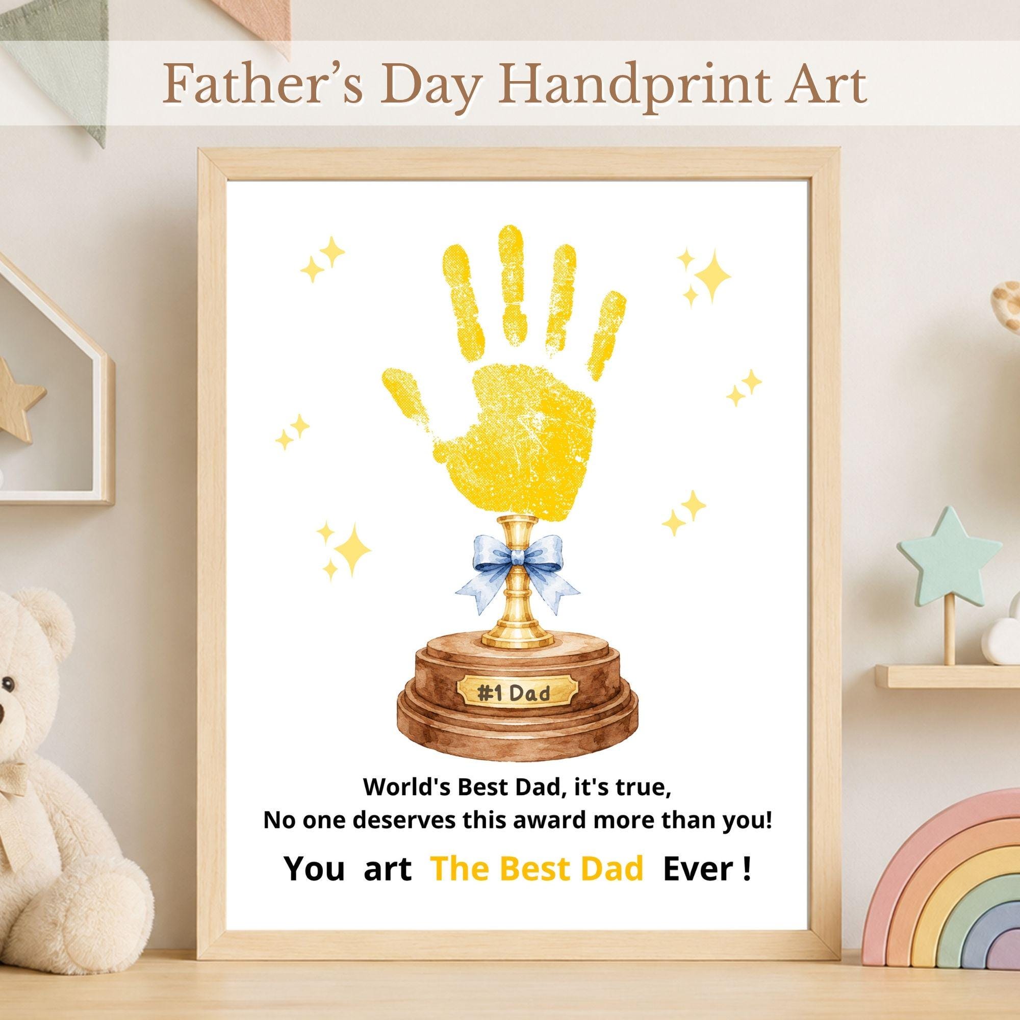 Father's Day Handprint Craft Printable Gift World's Best Dad Trophy Dad ...