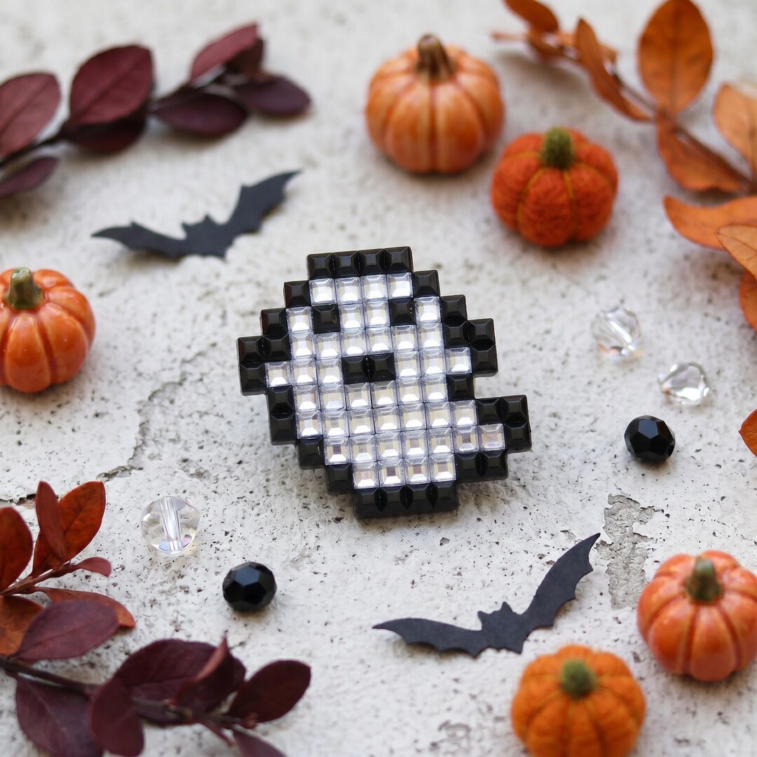 Pixel Rhinestone Pixel Sparkly Ghost Pin | A Radiant Pin Badge Made With 2mm Rhinestones ...