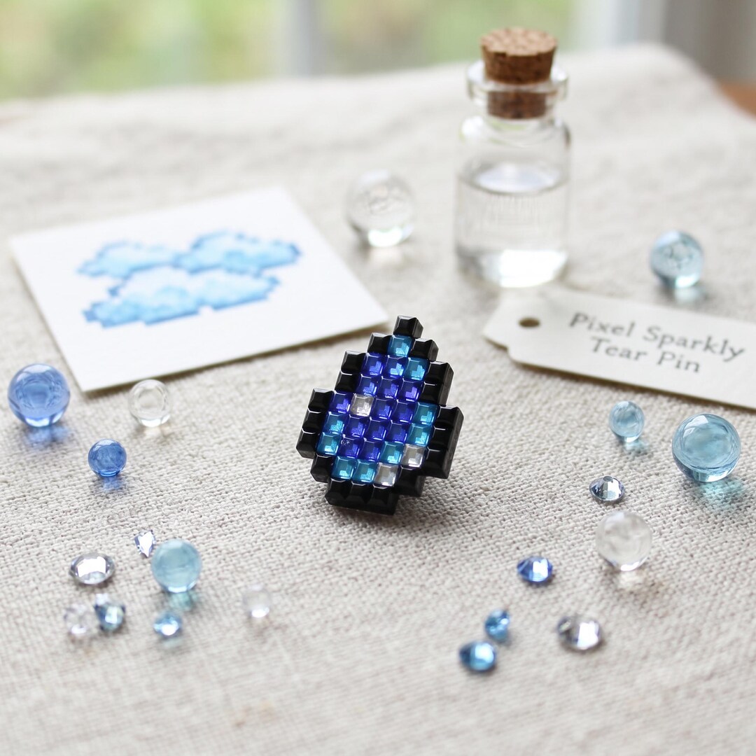 Pixel Rhinestone Pixel Sparkly Tear Pin | A Radiant Pin Badge Made With 2mm Rhinestones ...