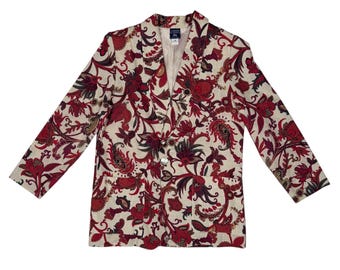 Camden Classics Vintage Red Paisley Floral Linen Blend Blazer Jacket Womens 10