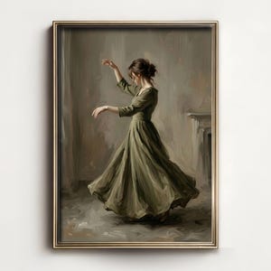 green dress art EMERALD GRACE: Elegant Woman in Green Dress, Vertical Canvas, Figurative Wall Art, 44''x72''