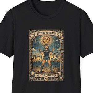 Festival Survivor Custom Year Shirt  Personalised Music Festival T Shirt  Tarot Card Style Concert Gift  Custom Date Festival Tee