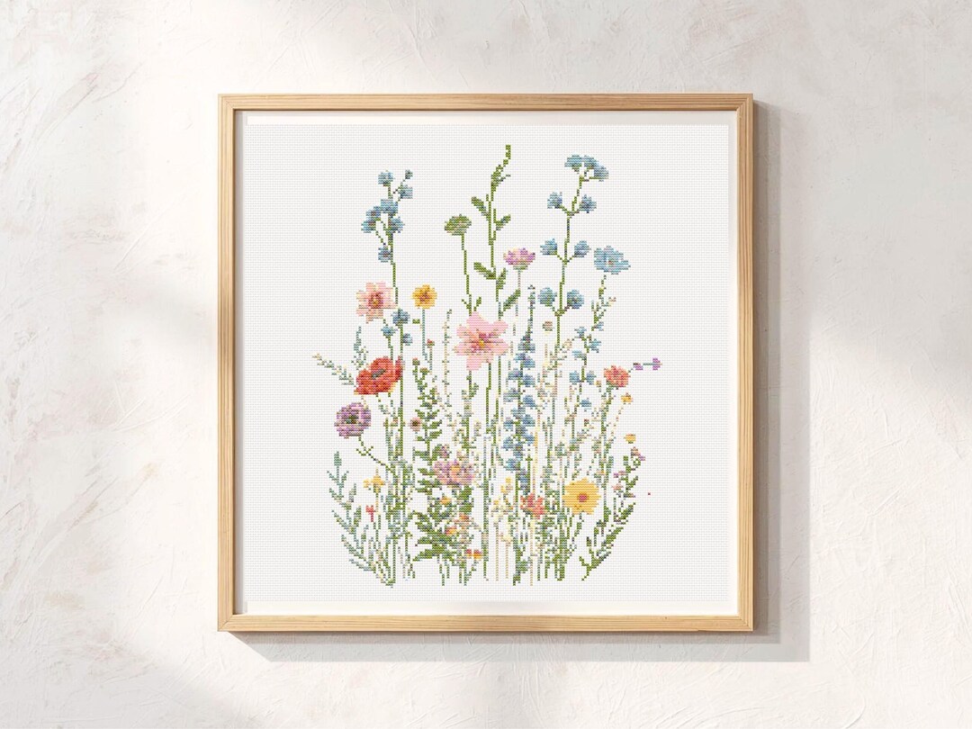 Wildflower Field Cross Stitch Pattern, Botanical Floral Art, Modern ...