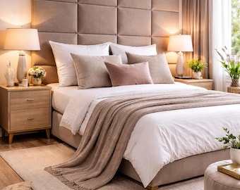 Luxury Mink Velvet Upholstered Wall Panels, Padded Headboard Wall Tiles, Wall Decor, Soft Wall Panels, Bedroom Feature Wall Panels