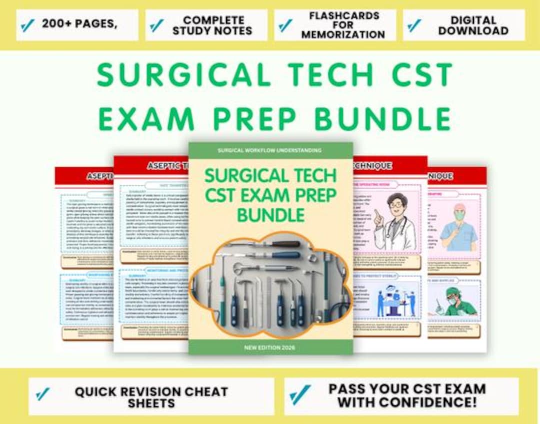 Surgical Tech CST Exam Prep Bundle | Study Guide, Flashcards, Cheat ...