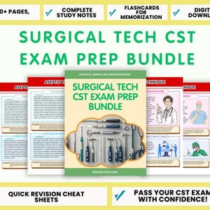 Förberedelsepaket för Surgical Tech CST-examen | Studieguide, flashcards, fusklappar (digital nedladdning)