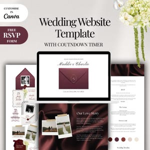 Old Money Burgundy Ivory Wedding Website Template: Canva Editable Digital Invite (RSVP Form)