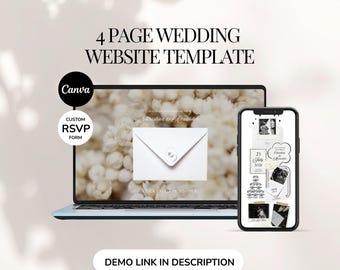Minimal Floral Wedding Website Template: Elegant White Old Money Canva Design (Digital Download)