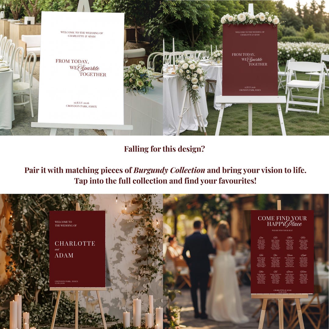 Burgundy Wedding Welcome Sign, Seating Chart, Editable Canva Template ...