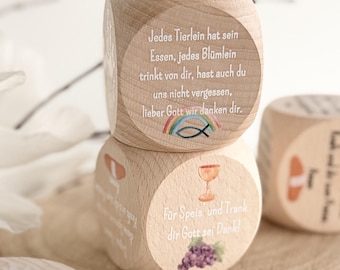 Gebetswürfel für Kinder | 6 Tischgebete | Geschenk zur Geburt, Taufe, Kommunion/Konfirmation | christlich | Holzwürfel | Abendgebet
