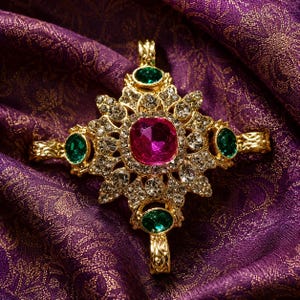 Baroque Crystal Brooch | Unisex Bro-Brooch |  Gothic Vintage Inspired Jewellery | Emerald and Ruby Style Brooch