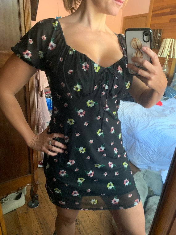 Black and floral milkmaid style dress