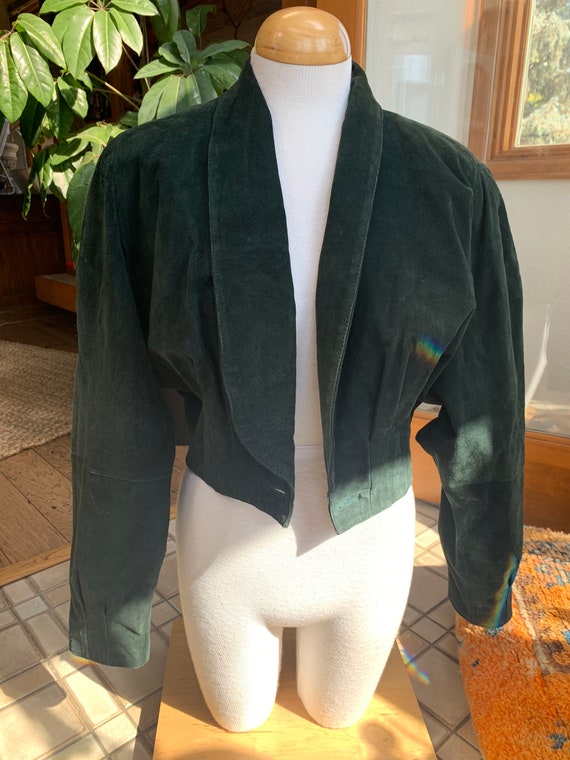 Dark forest green leather cropped jacket