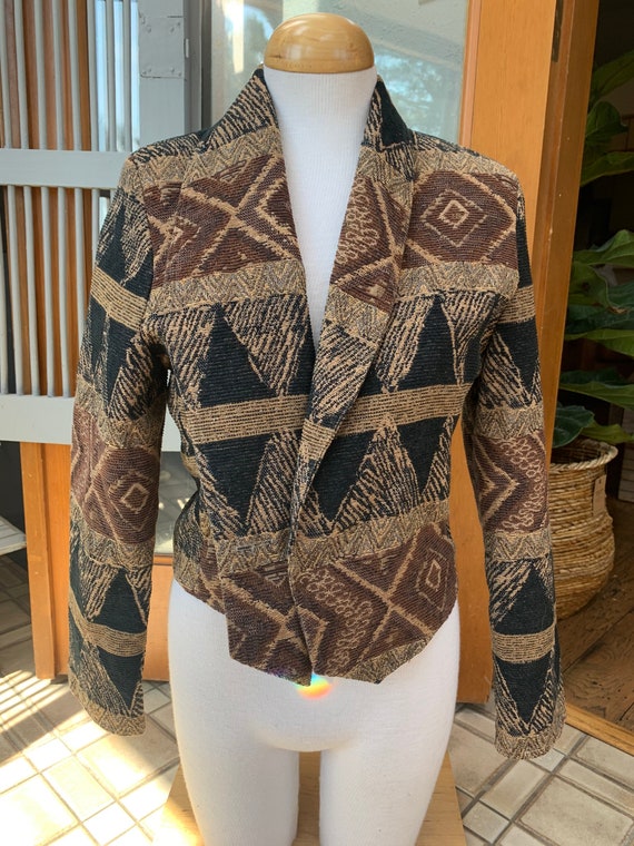 90s style Aztec chenille cropped blazer
