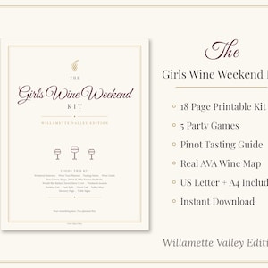 Juegos para despedida de soltera en el Valle de Willamette, kit para fin de semana de vino para chicas, planificador de ruta del vino imprimible, bingo de bodegas, descarga para despedida de soltera en Oregón