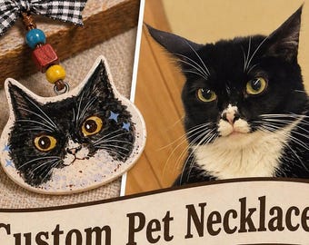 Hand-Painted Custom Pet Portrait Necklace, Personalized Cat Pendant, Memorial Gift