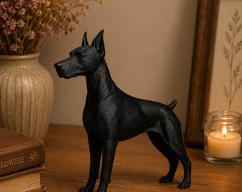 3D Printed Doberman Dog Statue, Black Minimalist Desk Ornament, Guard Dog Decor