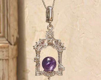 Gothic Window Crystal Sphere Necklace, Vintage-Inspired Witchy Pendant