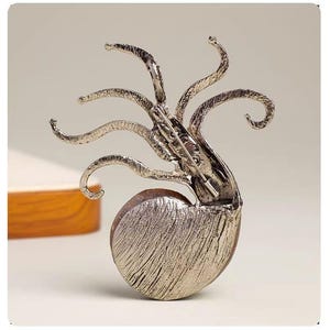 Ammoniet fossiele octopus broche, zilverkleurige oceaan statement speld, nautilus schelp broche, vintage statement broche cadeau afbeelding 4
