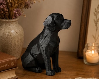 3D Printed Black Labrador Dog Statue, Minimalist Sitting Retriever Decor