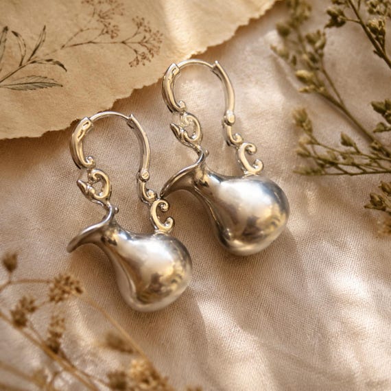 Teapot Drop Earrings, Tea Lover Earrings, Vintage Inspired Dangle Earrings, Cottagecore Jewelry Gift for Her
