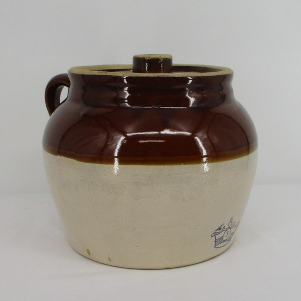 USA Lidded Boston Bean Pot Large Soup Crock 3 Crown USA Stoneware Pottery Vintage
