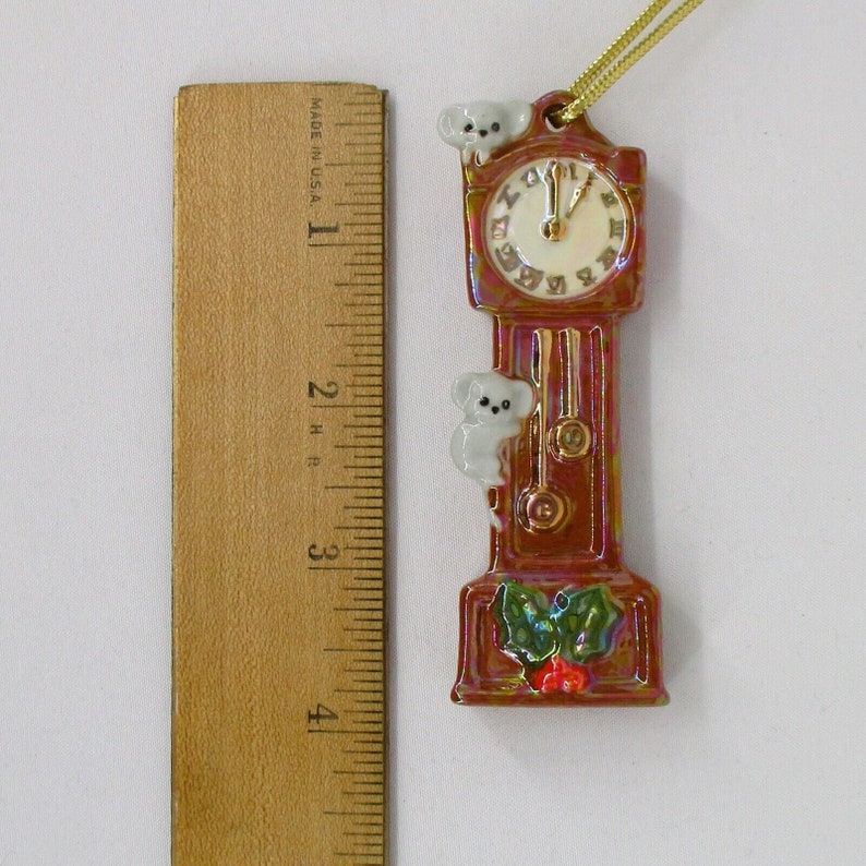 Hand Painted Luster Grandfather Clock Mouse Ceramic Hanging Ornament