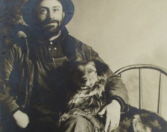 Disney Relative Bearded Hat Man Dog RPPC photo postcard ID'd Antique Vintage
