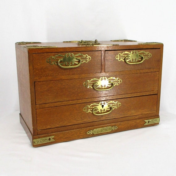 Vintage Japanese Tansu Chest 4 Drawer Jewelry Box Orn… Gem