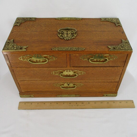 Vintage Japanese Tansu Chest 4 Drawer Jewelry Box Orn… Gem