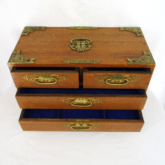 Vintage Japanese Tansu Chest 4 Drawer Jewelry Box Orn… Gem